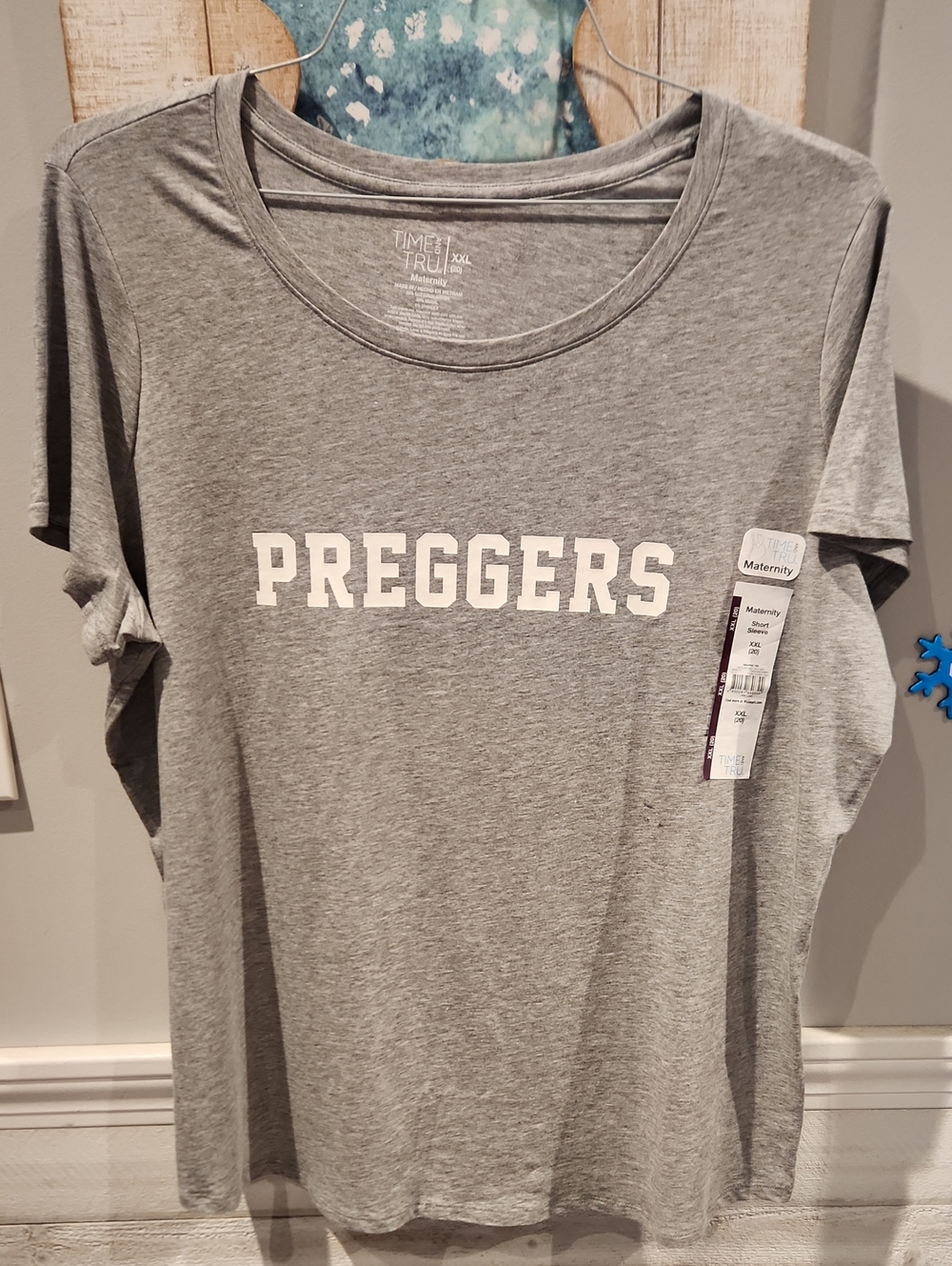 NWT Time and Tru Gray 'Preggers' Short Sleeve Graphic Tee SZ XXL (20)